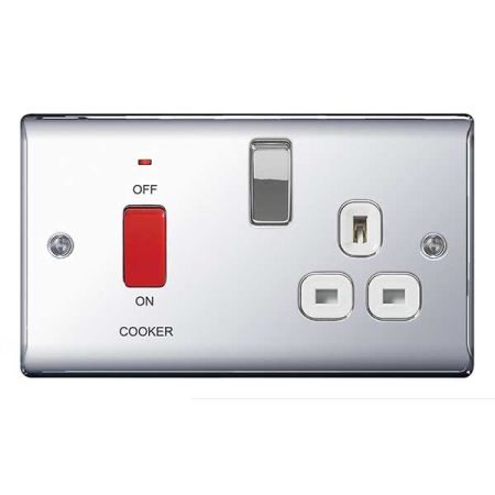 BG Nexus Metal Polished Chrome 45A Cooker Switch & 13A Plug Socket White Insert | NPC70W