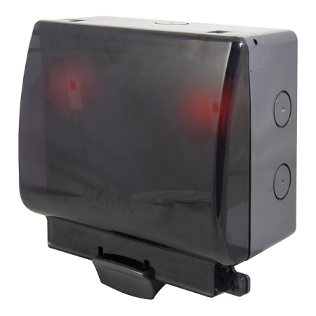 Click AQUIP66 2G Weatherproof IP66 Transparent Lid Outdoor Socket & Neon | OA840T