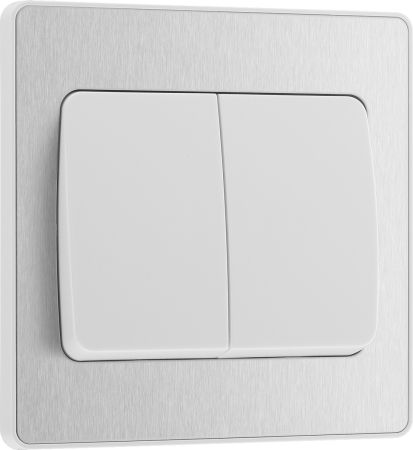 BG Evolve PCDBS42WW 20A 16AX 2 Way Double Light Switch, Wide Rocker - Brushed Steel
