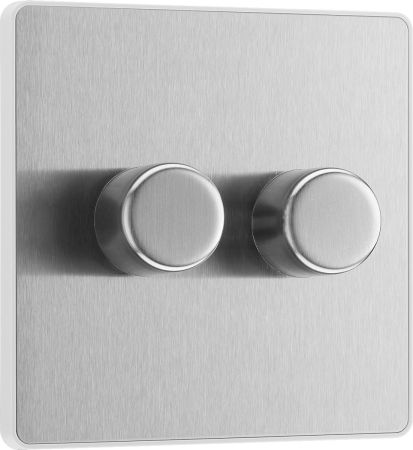BG Evolve PCDBS82W 2-Way Trailing Edge LED 200W Double Dimmer Switch Push On/Off - Brushed Steel