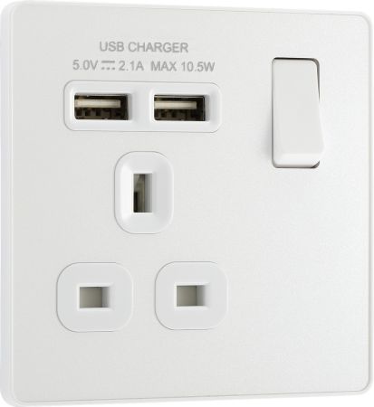 BG Evolve 13 Amp 1 Gang DP Switched Socket USB A+A Pearlescent White | PCDCL21U2W