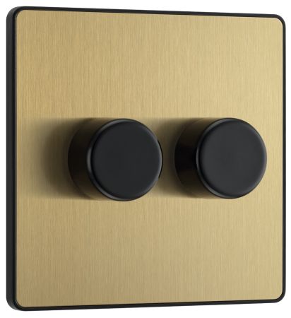 BG Evolve Satin Brass Trailing Edge LED 200W Double Dimmer | PCDSB82B