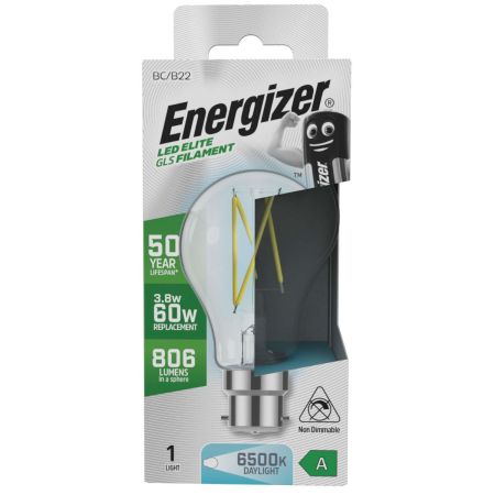 Energizer LED Elite A-Rated GLS B22 Filament 806lm 3.8W 6500K Daylight | S29631