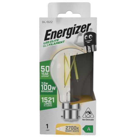 Energizer LED Elite A-Rated GLS B22 Filament 1521lm 7.2W 2700K Warm White | S29634