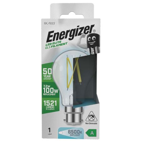 Energizer LED Elite A-Rated GLS B22 Filament 1521lm 7.2W 6500K Daylight | S29635