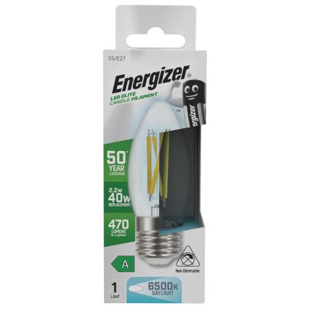 Energizer LED Elite A-Rated Candle E27 Filament 470lm 2.2W 6500K Daylight | S29637