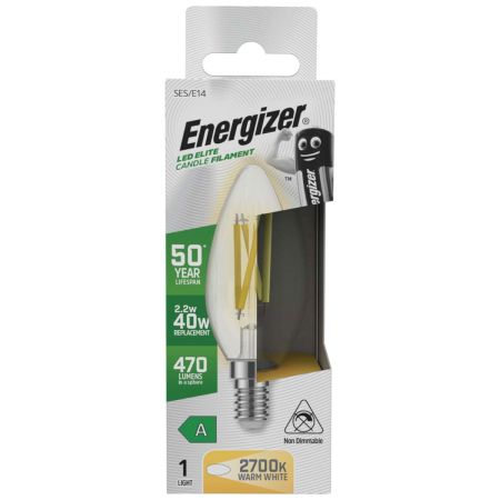 Energizer LED Elite A-Rated Candle E14 Filament 470lm 2.2W 2700K Warm White | S29640