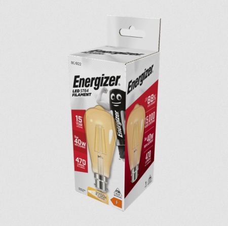 Energizer LED Filament Gold ST64 B22/BC 5w Lamp 2200K Extra Warm White | S9432