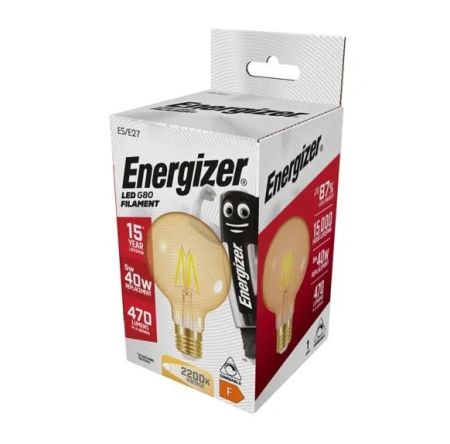 Energizer 5w LED Filament Dimmable Gold G80 E27/ES 2200K Extra Warm White | S125027