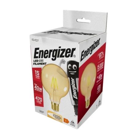 Energizer 5w LED Filament Gold G95 E27/ES 2200K Extra Warm White | S9434