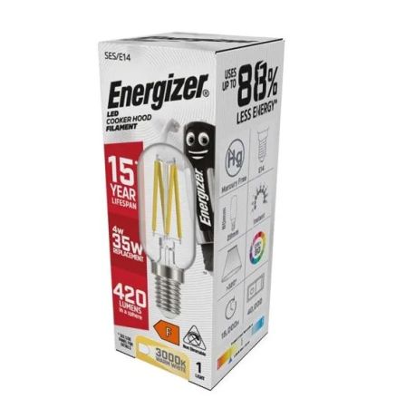 Energizer 4w LED Filament Cookerhood Lamp E14/SES 3000K Warm White | S13563