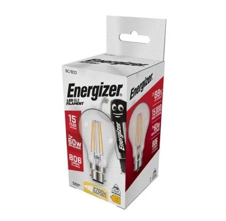 Energizer 7w LED Filament GLS Lamp B22/BC 2700K Warm White | S12864