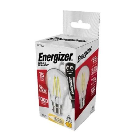 Energizer 8w LED Filament GLS Lamp B22/BC 2700K Warm White | S12857