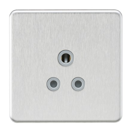 Knightsbridge Screwless Brushed Chrome 5A Unswitched Round Socket Grey Insert SF5ABCG