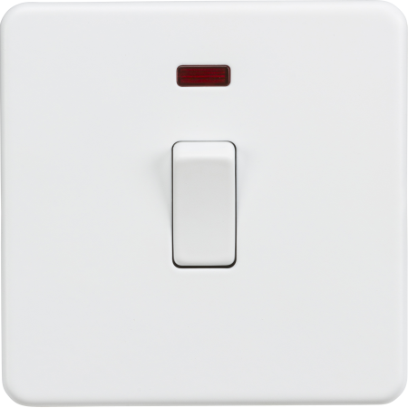 Knightsbridge Screwless 20A 1G Double Pole Light Switch with Neon Matt White SF8341NMW