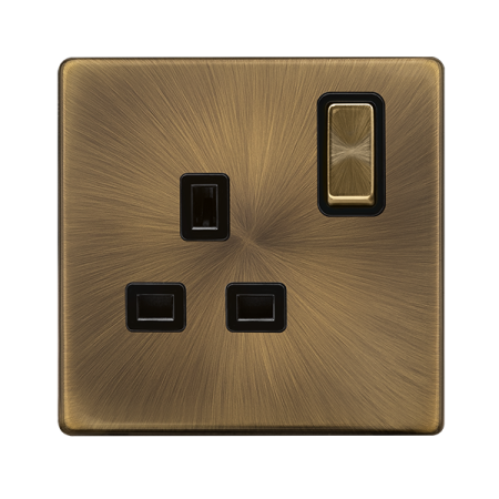 Click Definity Antique Brass 13a Dp Single Socket - SFAB535BK
