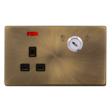 Click Definity Antique Brass 13a Dp Lockable Socket - SFAB655BK