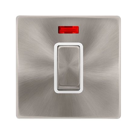 Click Definity Brushed Steel 50A Single Cooker Switch & Neon White Insert | SFBS501PW