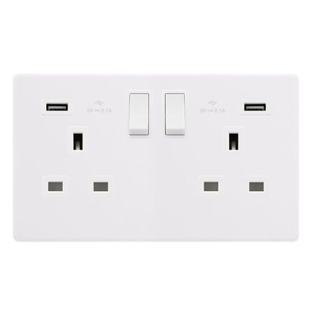 Click Definity Screwless 13A Ingot 2 Gang Switched Socket With 2.1A USB | SFPW780PW