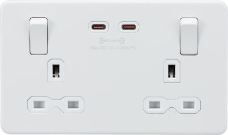 Knightsbridge Screwless 13A 1G SP Switched Socket with Dual USB A+C Matt White | SFR9919MW