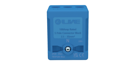 Live Electrical 5 Way Single Pole 100A 230V AC Distribution Terminal Blocks Blue | TB5P100-Blue