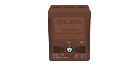 Live Electrical 5 Way Single Pole 100A 230V AC Distribution Terminal Blocks Brown | TB5P100-Brown