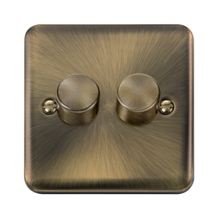 Click Deco Plus Antique Brass 2 Gang 2 Way 100w LED Dimmer Switch | DPAB162