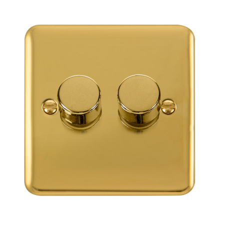 Click Deco Plus Polished Brass 2 Gang 2 Way 400Va Dimmer Switch DPBR152