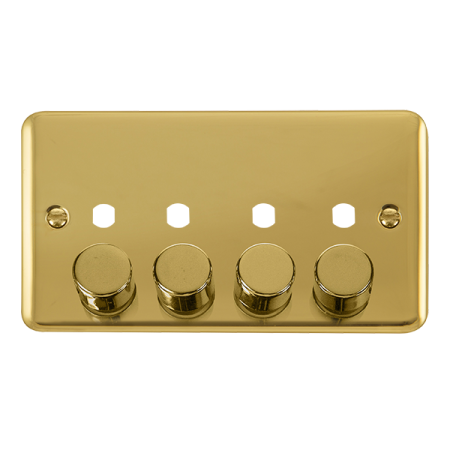 Click Deco Plus Polished Brass 4 Gang Empty Dimmer Plate & Knobs DPBR154PL