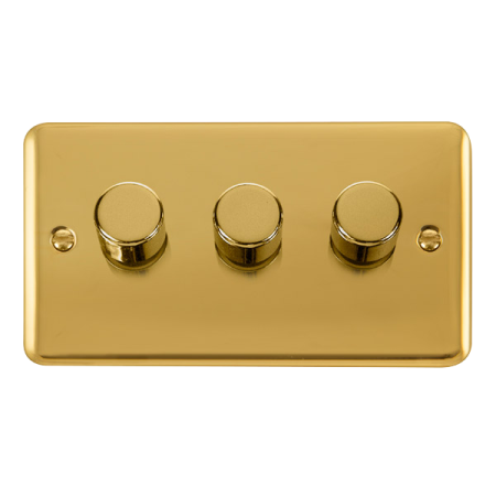 Click Deco Plus Polished Brass 3 Gang 2 Way 100W LED Dimmer Switch DPBR163