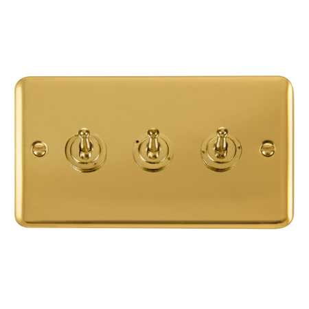 Click Deco Plus Polished Brass 3 Gang 2 Way Toggle Switch DPBR423