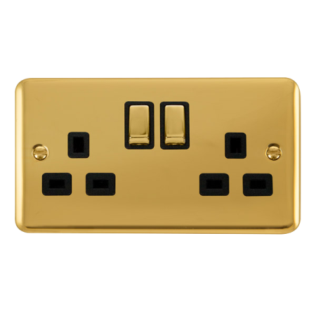 Click Deco Plus Polished Brass 13A Double Switched Socket DPBR536BK