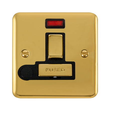 Click Deco Plus Polished Brass Switched Fused Spur with Flex Outlet & Neon | DPBR552BK