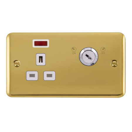 Click Deco Plus Polished Brass 13A Lockable Socket White Insert | DPBR655WH