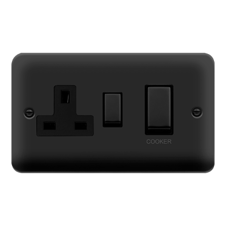 Click Deco Plus Matt Black 45A Double Pole Switch with Socket Outlet DPMB504BK