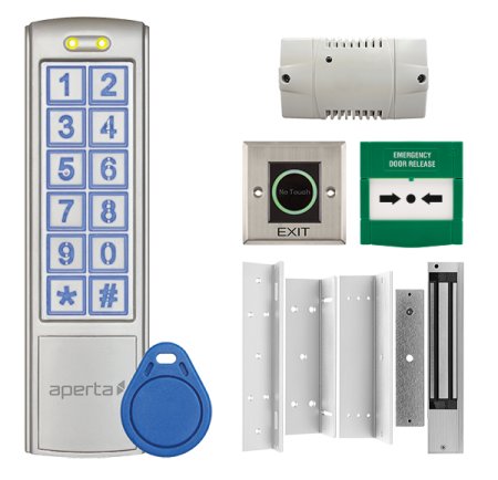 Esp Aperta Single Internal Door Silver Proximity Keypad Kit C/w Contactless Exit Button & Internal Green Callpoint Ezt3kc