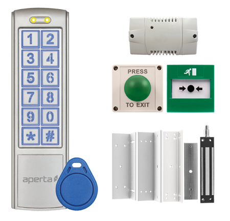 Esp Aperta Single External Door Silver Proximity Keypad Kit C/w Ip55 Mushroom Exit Button Ezt3kxt