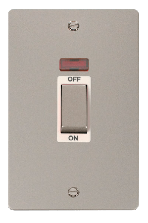 Click Define Pearl Nickel 2 Gang 45A Vertical Double Pole Switch with Neon FPPN503WH