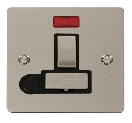Click Define Pearl Nickel Switched Fused Spur with Neon and Flex Outlet FPPN552BK