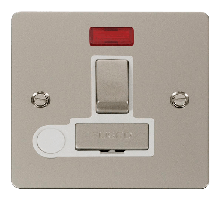 Click Define Pearl Nickel Switched Fused Spur with Neon and Flex Outlet FPPN552WH