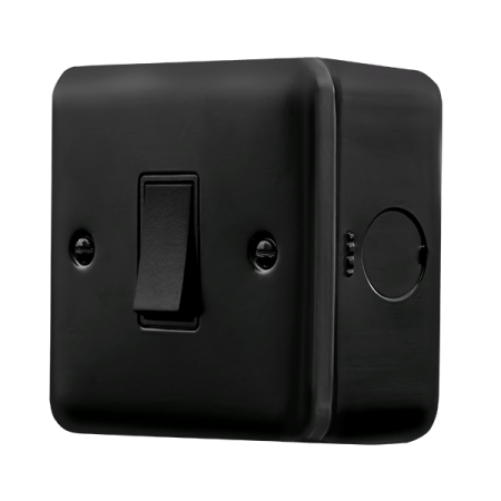Click Metal Clad Pro Matt Black 10AX 1 Gang 2 Way Plate Switch MCP011BK