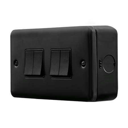 Click Metal Clad Pro Matt Black 10AX 4 Gang 2 Way Plate Switch MCP019BK