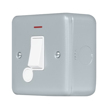 Click Metal Clad Pro Polar Grey 20A Double Pole Plate Switch With LED & Optional Flex Outlet MCP023