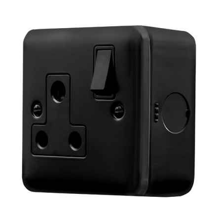 Click Metal Clad Pro Matt Black 15A Switched Round Pin Socket Outlet MCP034BK