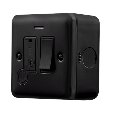 Click Metal Clad Pro Matt Black 13A Double Pole Switched Fused Connection Unit With LED & Optional Flex Outlet MCP052BK
