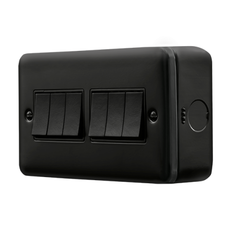 Click Metal Clad Pro Matt Black 10AX 6 Gang 2 Way Plate Switch MCP105BK