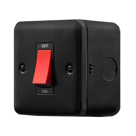 Click Metal Clad Pro Matt Black 50A 1 Gang Double Pole Plate Switch MCP200BK
