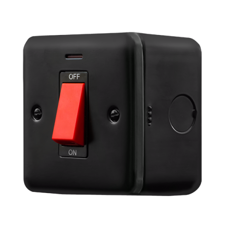 Click Metal Clad Pro Matt Black 50A 1 Gang Double Pole Plate Switch With LED MCP201BK