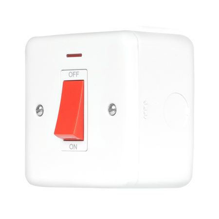 Click Metal Clad Pro Polar White 50A 1 Gang Double Pole Plate Switch With LED MCP201PW