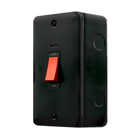 Click Metal Clad Pro Matt Black 50A 2 Gang (Vertical) Double Pole Plate Switch With LED MCP203BK